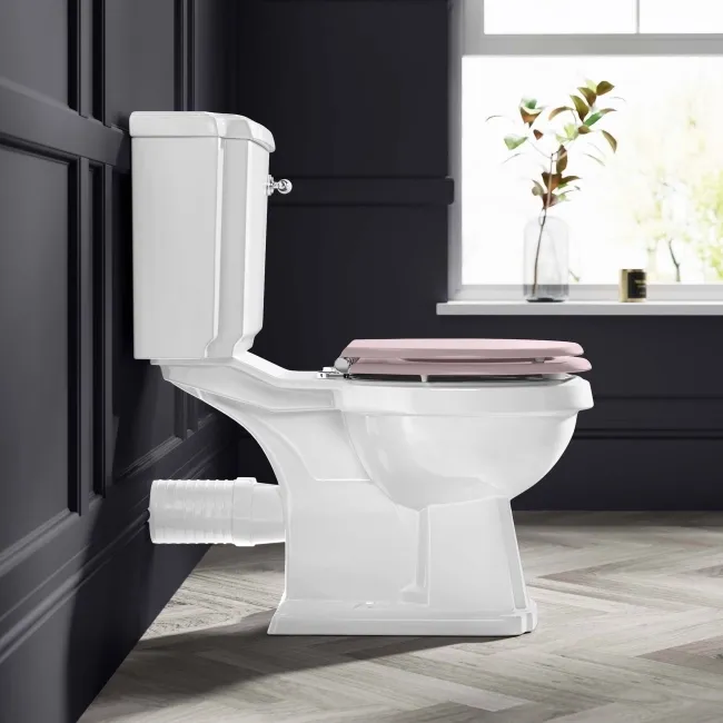 Hudson Traditional Close Coupled Toilet With Cashmere Pink Wooden Seat