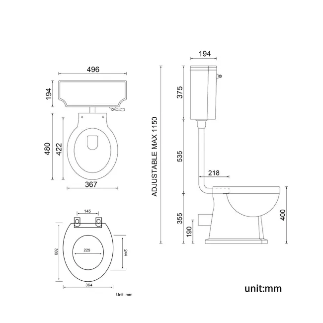 Hudson Traditional Low-Level Toilet With Chalk White Seat & Pedestal Basin - Double Tap Hole