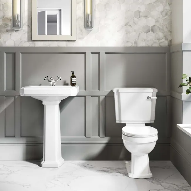 Hudson Traditional Close Coupled Toilet & Pedestal Basin Set - Single Tap Hole