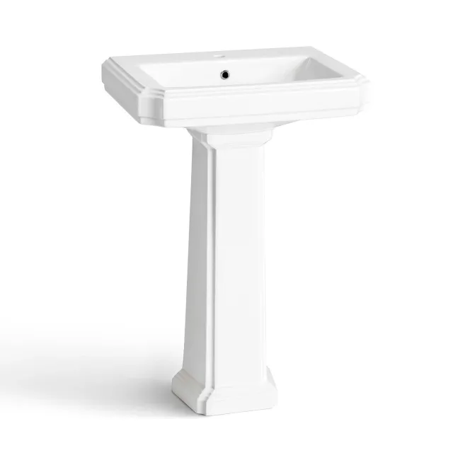 Hudson Traditional Close Coupled Toilet With Dove Grey Seat & Pedestal Basin - Single Tap Hole