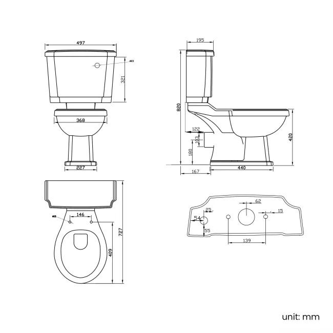 Hudson Traditional Toilet With Dove Grey Seat & Pedestal Basin Set - Double Tap Hole
