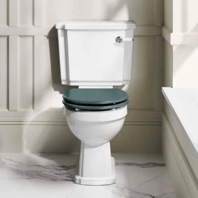 Hudson Traditional Close Coupled Toilet With Midnight Green Seat & Pedestal Basin - Single Tap Hole