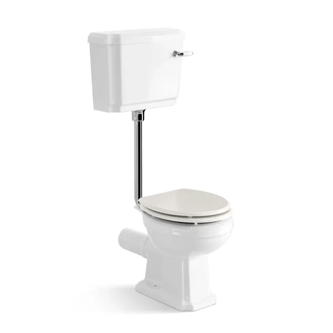 Hudson Traditional Low-Level Toilet With Cotton White Seat & Pedestal Basin - Double Tap Hole