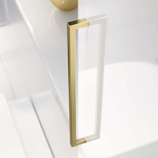 Harper Gloss White Floor Standing Tall Cabinet 1900x300mm - Brushed Brass Accents