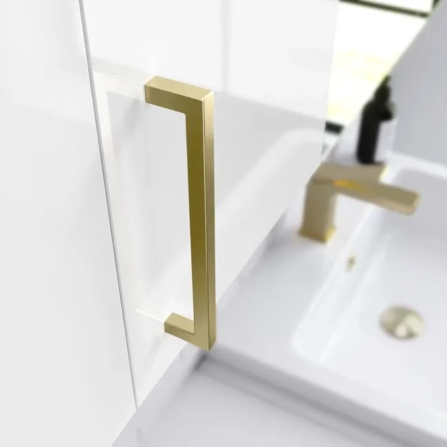 Harper Gloss White Wall Hung Cabinet 600x300mm - Brushed Brass Accents