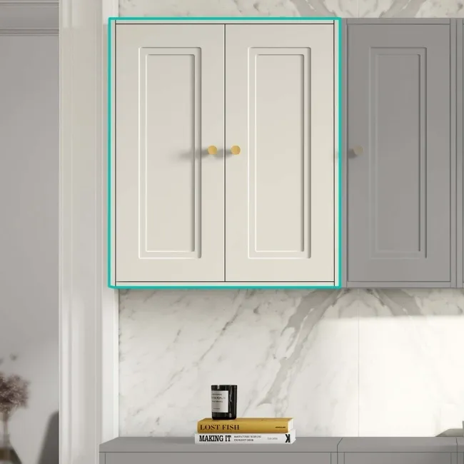 Chalk White Wall Hung Cabinet 700x600mm - Brushed Brass Accents