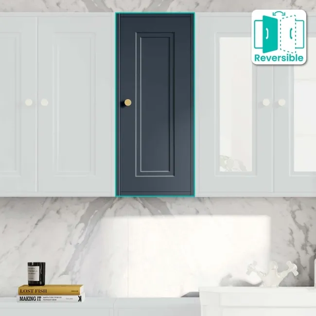 Inky Blue Wall Hung Cabinet 700x300mm - Brushed Brass Accents