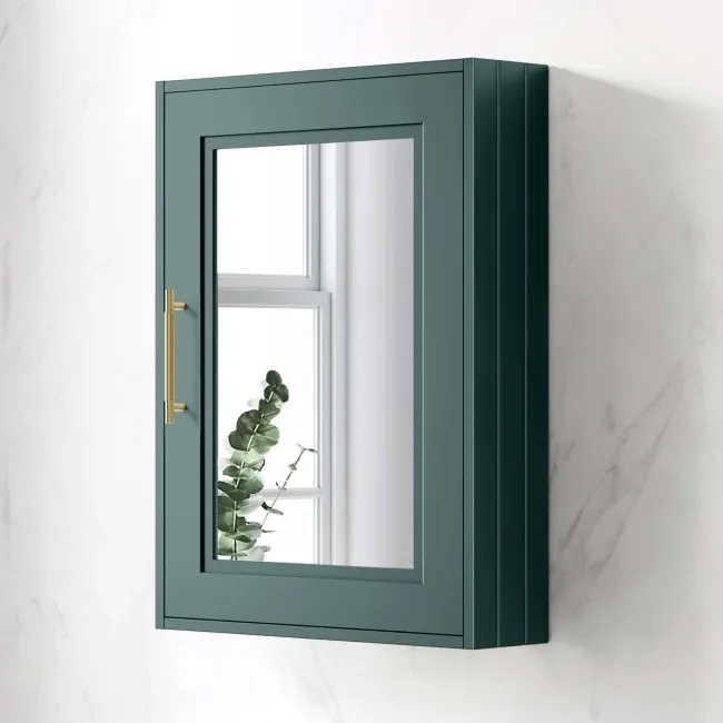 Midnight Green Mirror Cabinet 700x500mm - Brass Knurled Handles