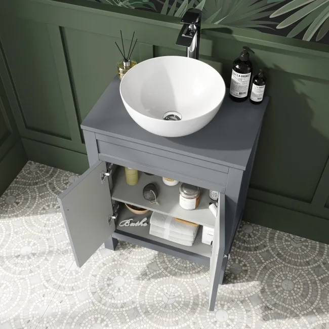 Bermuda Dove Grey Vanity With Round Counter Top Basin 600mm