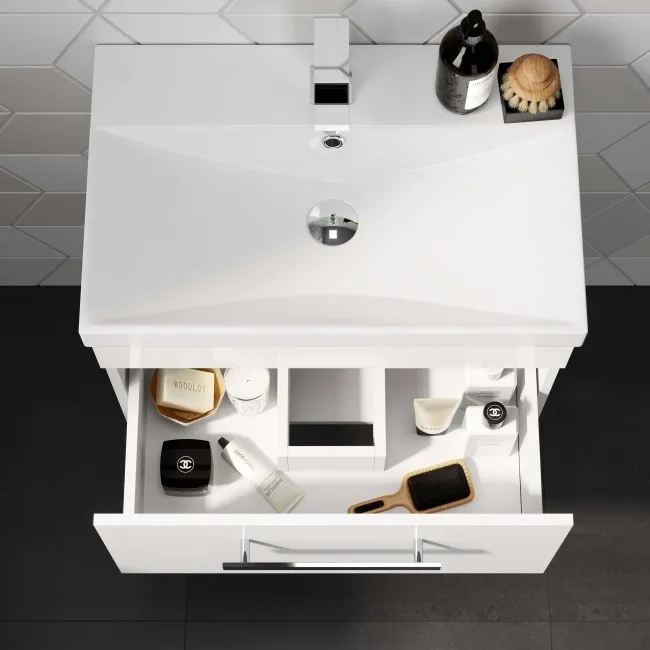 Avon Gloss White Wall Hung Basin Drawer Vanity 600mm