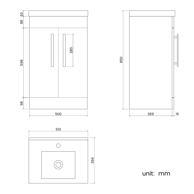 Avon Stone Grey Basin Vanity 500mm