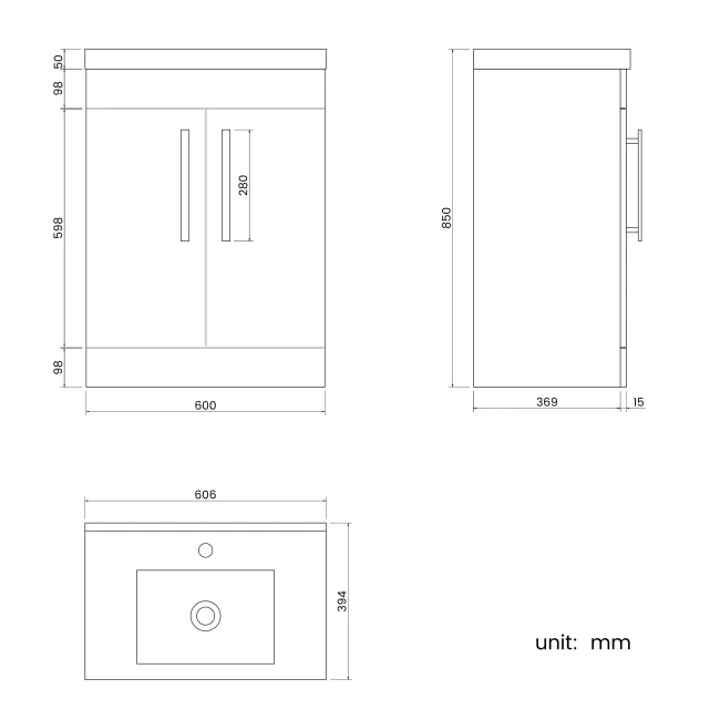 Avon Stone Grey Basin Vanity 600mm