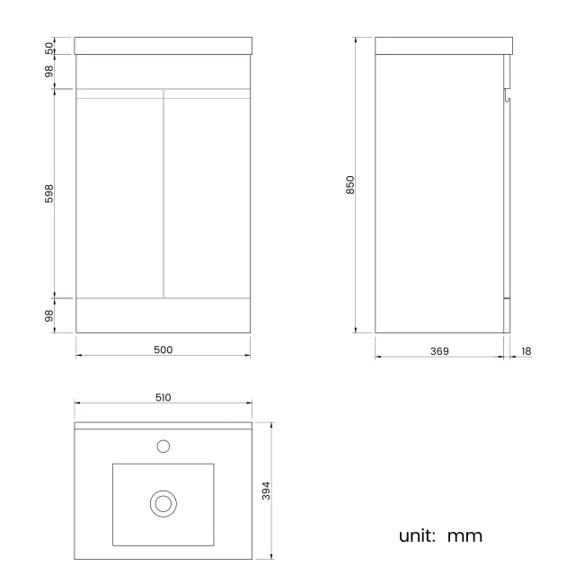 Trent Gloss White Basin Vanity 500mm