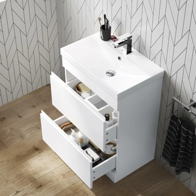 Trent Gloss White Basin Drawer Vanity 600mm