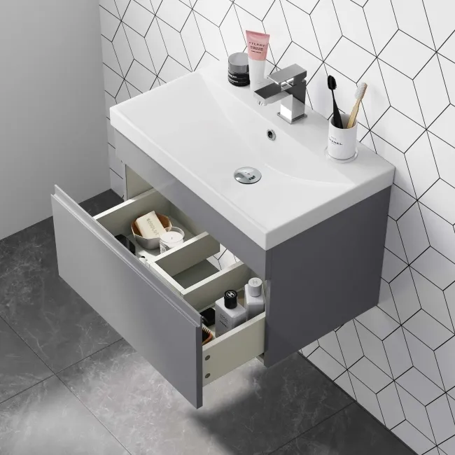 Trent Stone Grey Wall Hung Basin Drawer Vanity 600mm