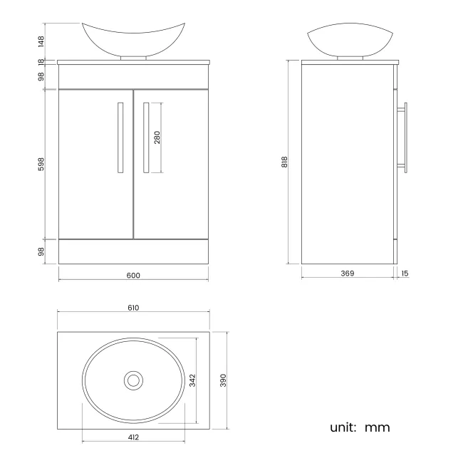 Avon Gloss White Vanity with Oval Counter Top Basin 600mm