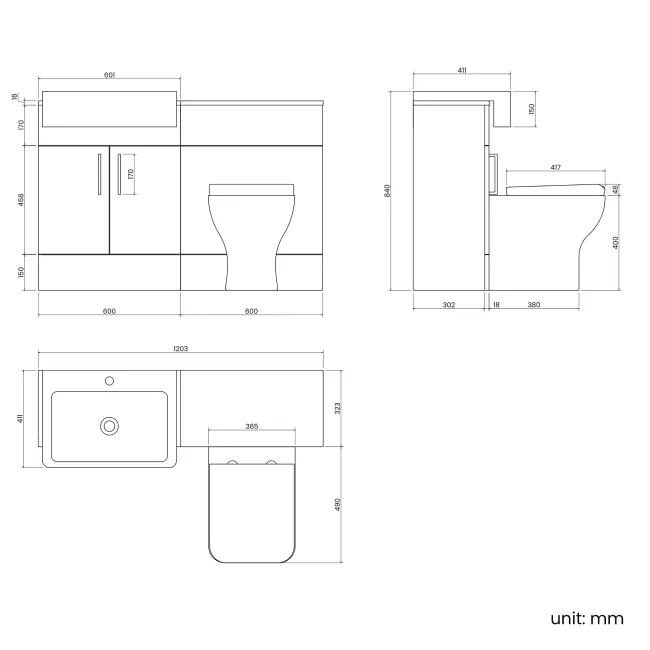 Harper Stone Grey Combination Vanity Basin and Atlanta Toilet 1200mm