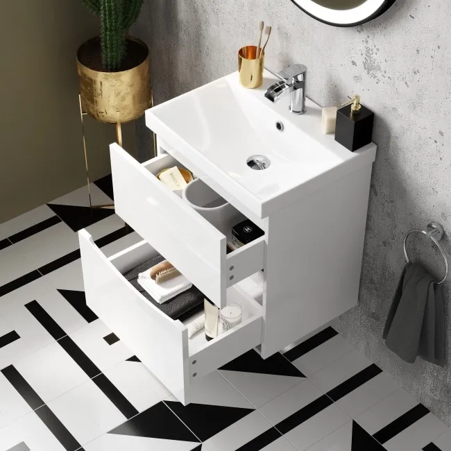 Austin Gloss White Wall Hung Basin Drawer Vanity 500mm
