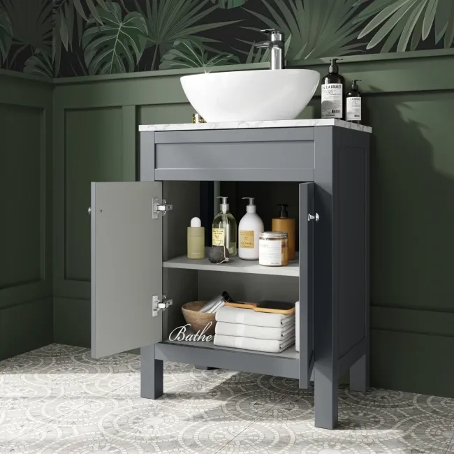 Bermuda Dove Grey Vanity with Marble Top & Oval Counter Top Basin 600mm