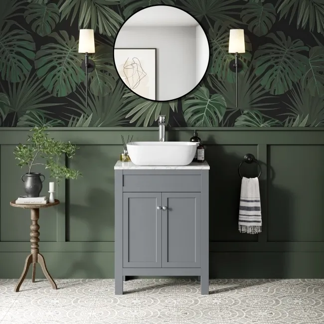 Bermuda Dove Grey Vanity with Marble Top & Curved Counter Top Basin 600mm