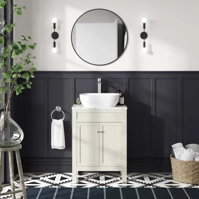 Bermuda Chalk White Vanity with Marble Top & Curved Counter Top Basin 600mm