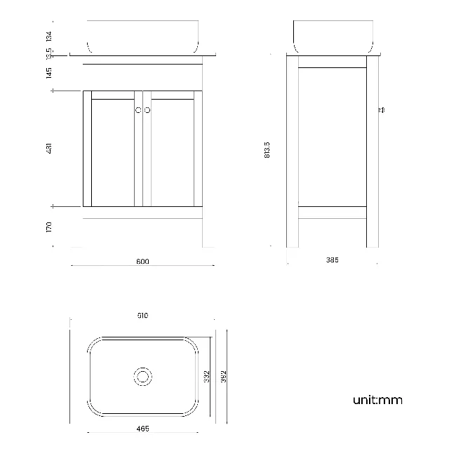 Bermuda Chalk White Vanity with Marble Top & Curved Counter Top Basin 600mm