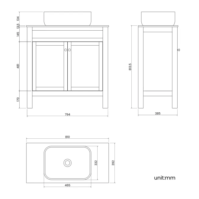 Bermuda Chalk White Vanity with Marble Top & Curved Counter Top Basin 800mm