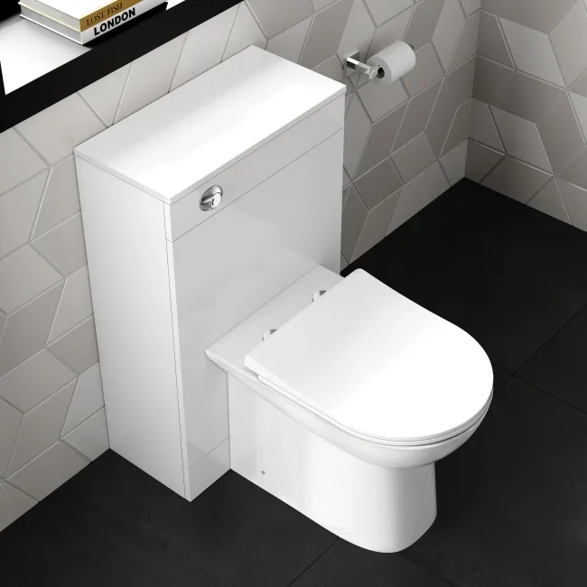 Avon & Trent Gloss White Slimline Back To Wall Unit and Aruba Toilet