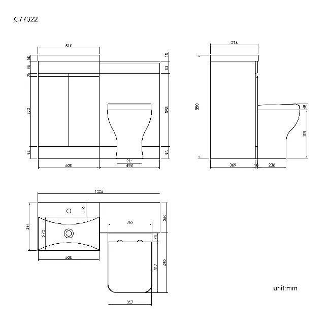 Trent Gloss White Combination Vanity Basin and Atlanta Toilet 1000mm
