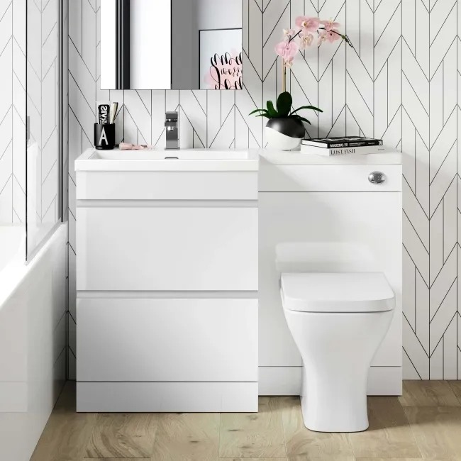 Trent Gloss White Combination Basin Drawer and Atlanta Toilet 1100mm - Left Handed
