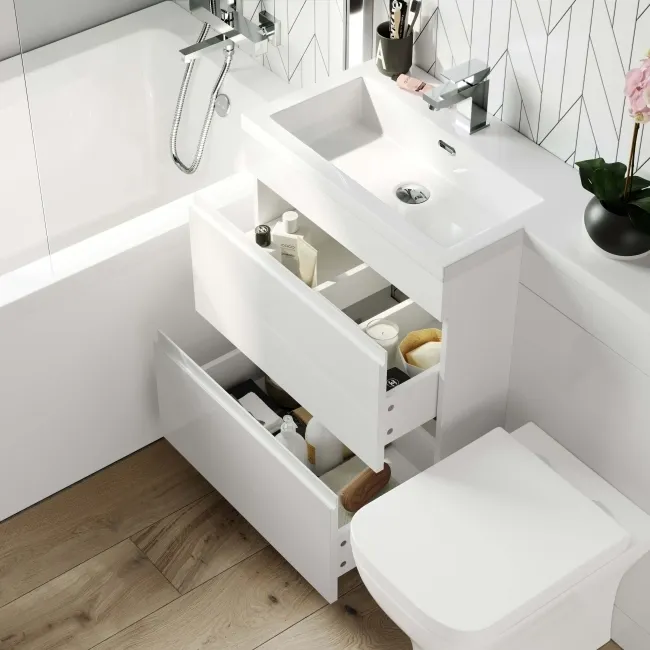 Trent Gloss White Combination Basin Drawer and Atlanta Toilet 1100mm - Left Handed