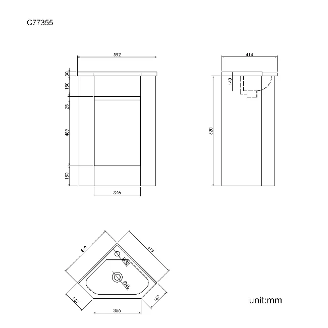 Trent Stone Grey Corner Basin Vanity 400mm