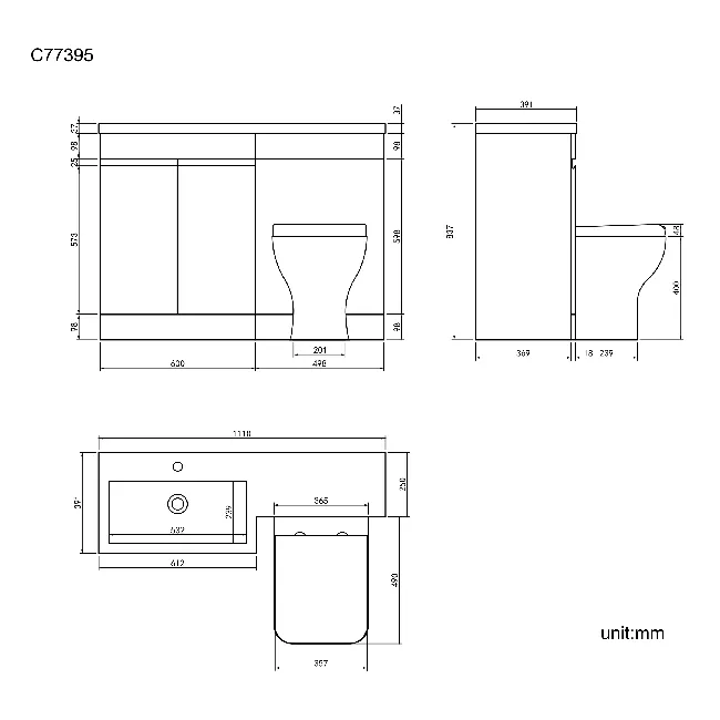 Trent Stone Grey Combination Vanity Basin and Atlanta Toilet 1100mm - Left Handed