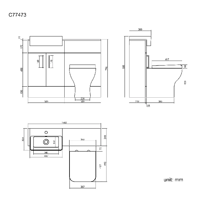 Harper Gloss White Combination Vanity Basin with Marble Top & Atlanta Toilet 1000mm