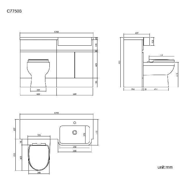 Foster Gloss White Combination Vanity Basin and Seattle Toilet 1200mm - Right Handed
