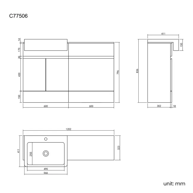 Foster Gloss White Basin Vanity with Marble Top & Back To Wall Unit 1200mm