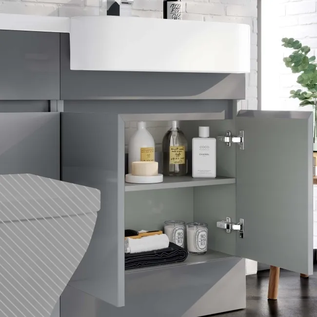 Foster Stone Grey Basin Vanity With Back To Wall Unit 1200mm - Right Handed