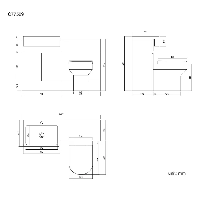 Foster Stone Grey Combination Vanity Basin with Marble Top & Denver Toilet 1200mm