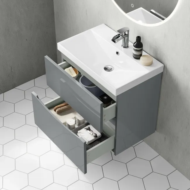 Austin Stone Grey Wall Hung Basin Drawer Vanity 600mm