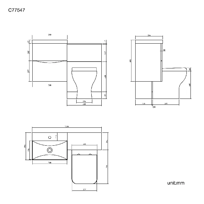 Austin Stone Grey Basin Drawer Vanity 500mm and Atlanta Back To Wall Toilet Set