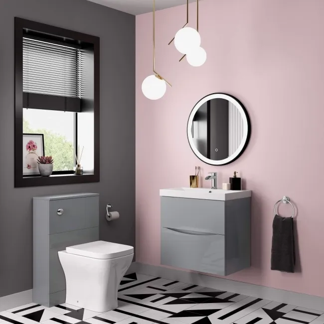 Austin Stone Grey Basin Drawer Vanity 600mm and Atlanta Back To Wall Toilet Set