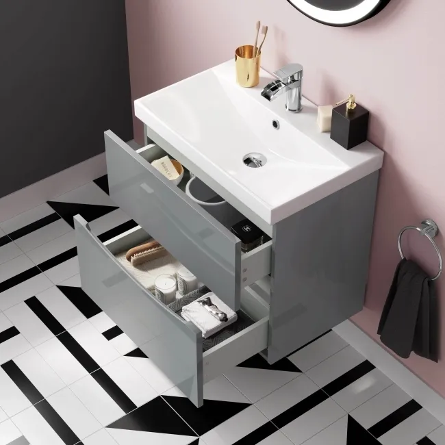 Austin Stone Grey Basin Drawer Vanity 600mm and Atlanta Back To Wall Toilet Set