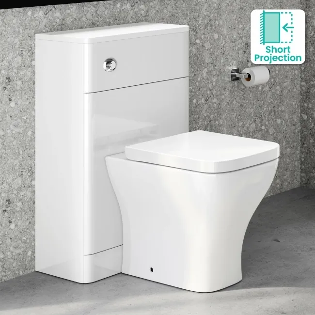 Curved Gloss White Slimline Back To Wall Unit and Atlanta Toilet