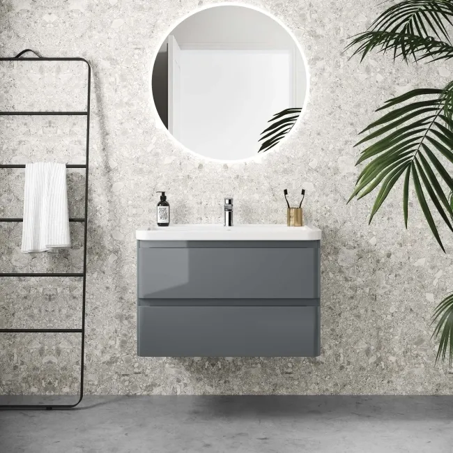 Corsica Storm Grey Wall Hung Basin Drawer Vanity 800mm