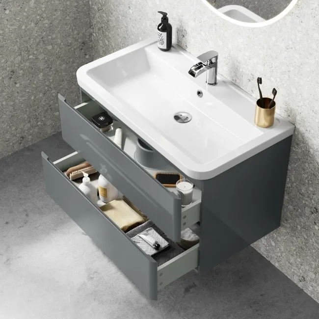 Corsica Storm Grey Wall Hung Basin Drawer Vanity 800mm