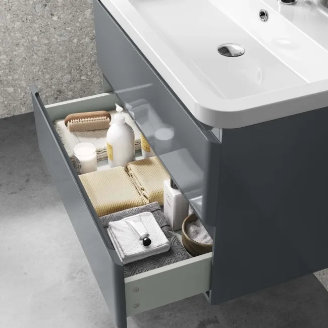Corsica Storm Grey Wall Hung Basin Drawer Vanity 800mm