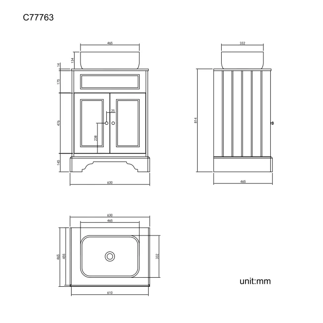 Lucia Chalk White Vanity with Marble Top & Curved Counter Top Basin 640mm