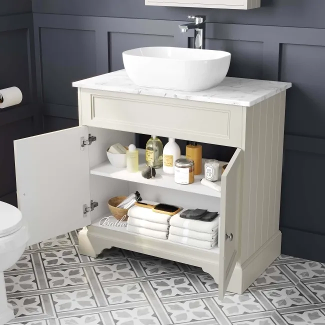 Lucia Chalk White Vanity with Marble Top & Curved Counter Top Basin 840mm