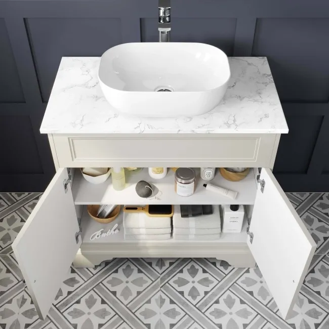Lucia Chalk White Vanity with Marble Top & Curved Counter Top Basin 840mm