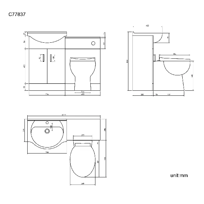 Quartz Stone Grey Combination Vanity Basin and Austin Toilet 1050mm - Black Accents
